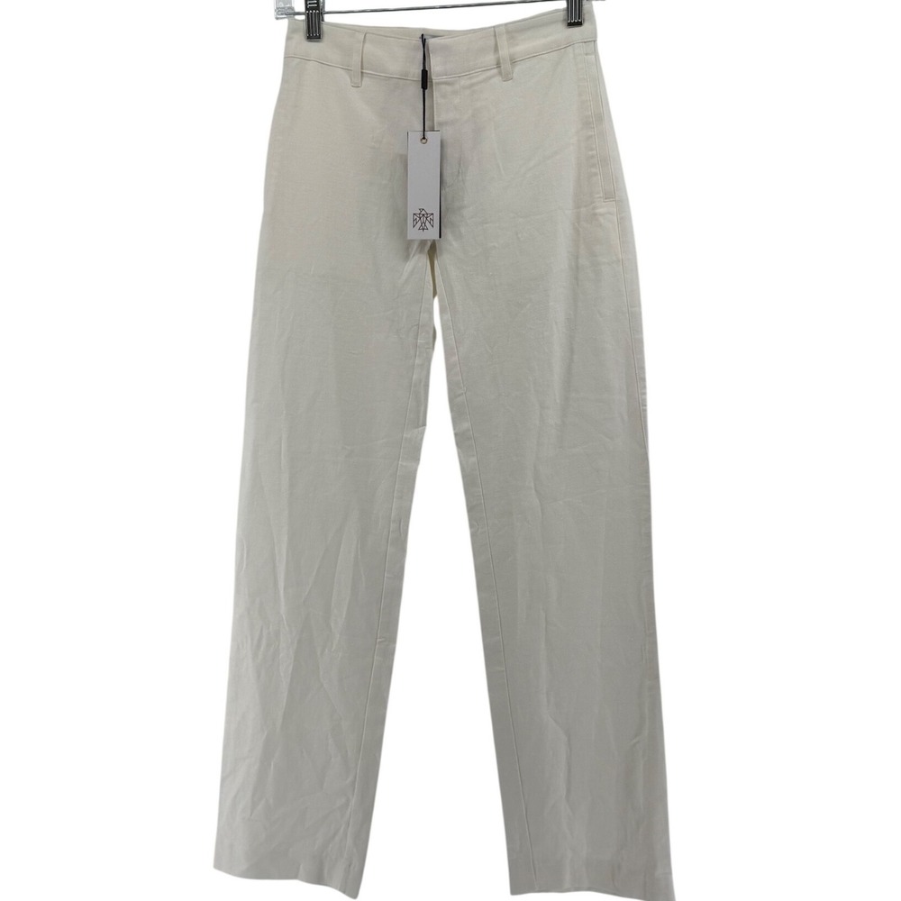 All Things Golden The Linen Low Rise Pant White Straight Leg Trousers NWT XXS